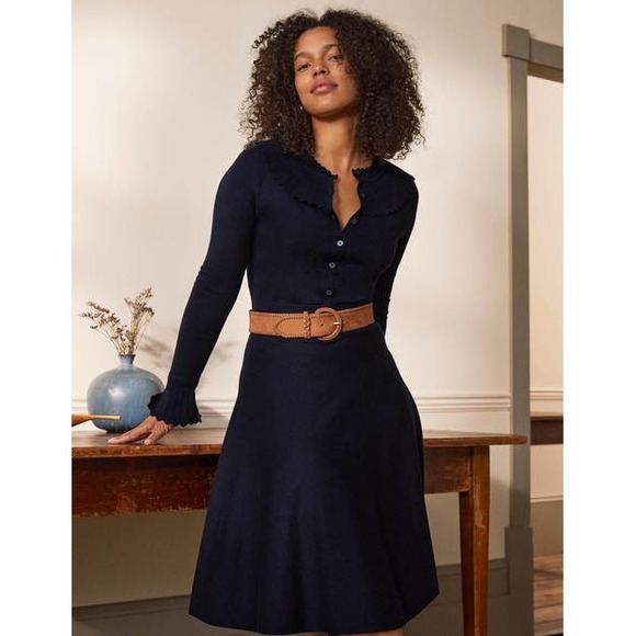 Boden Dresses & Skirts - Boden Abercorn Navy Blue Collar Knit Sweater Dress Ruffle Cuffs NWT Wool Blend12